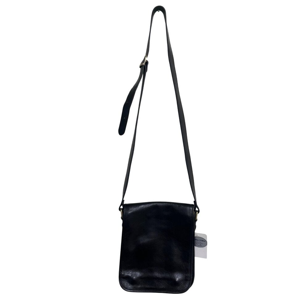 Pelletteria Fontana Italian Black Leather Crossbody Bag Adjustable-Strap NEW